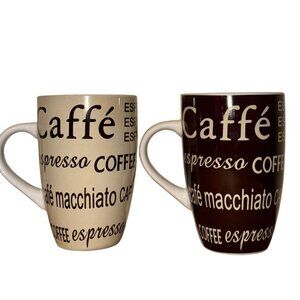 Set Of 2 Espresso & Coffee Themed Ceramic Mugs